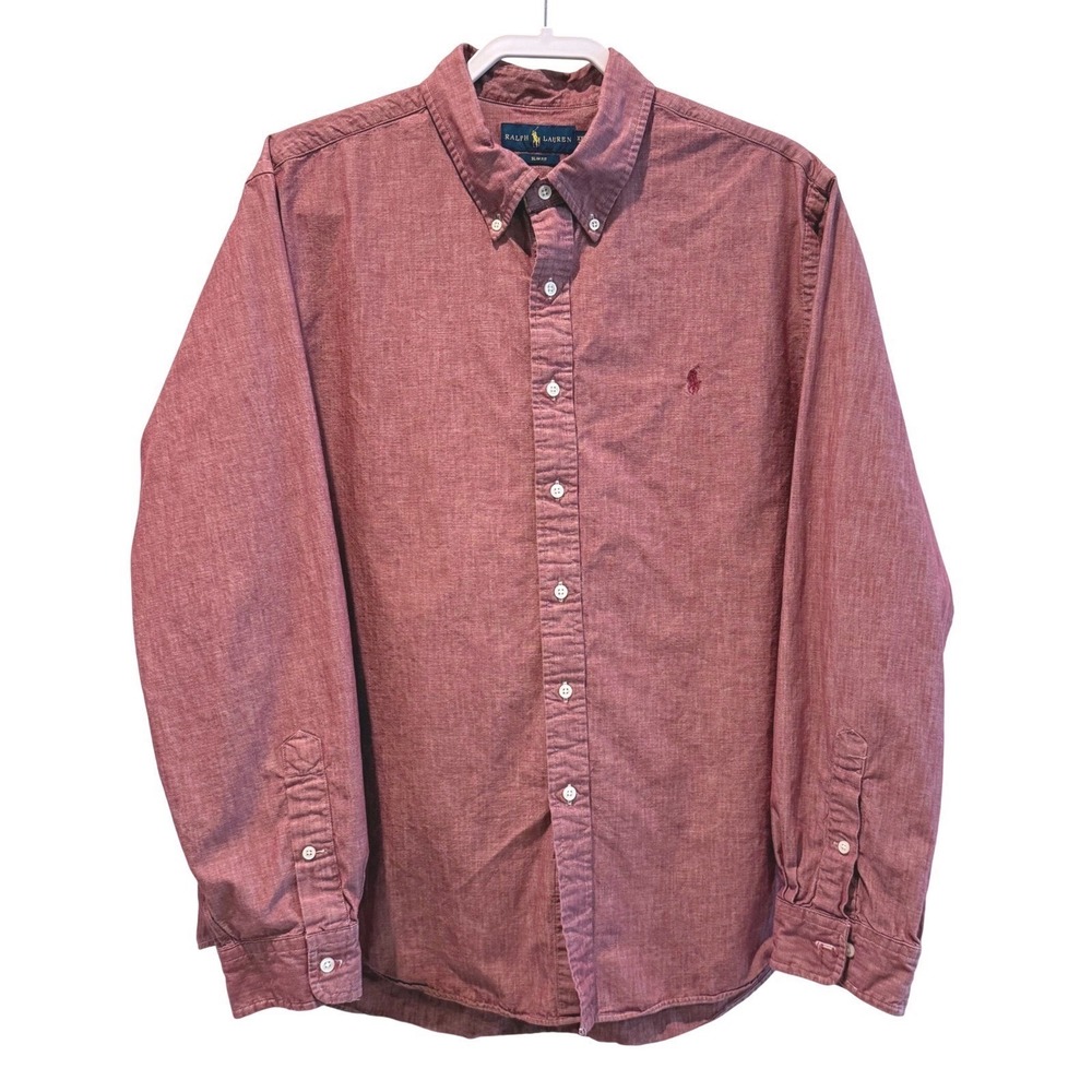Ralph Lauren Slim Fit Button Down Shirt Mens XXL Red Heather Long Sleeve Cotton - Picture 2 of 6